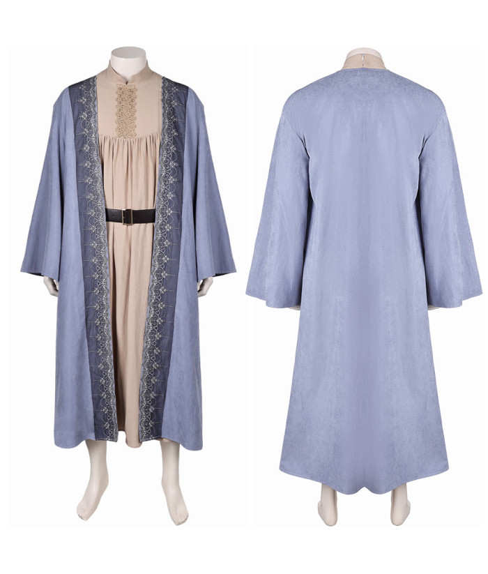 Men Medieval Linen Robe Grey Long Outfit Mage Halloween Costume-Skycostume