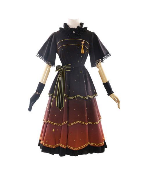 Women Black Wizard Mage Star Dress Halloween Costume