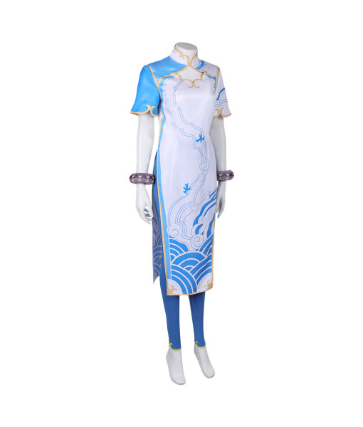 Women Chinese Outfit Blue Cheongsam Hanfu Suit Halloween Costume