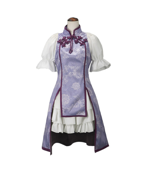 Women Purple Designed Short Cheongsam Dress Halloween Costume