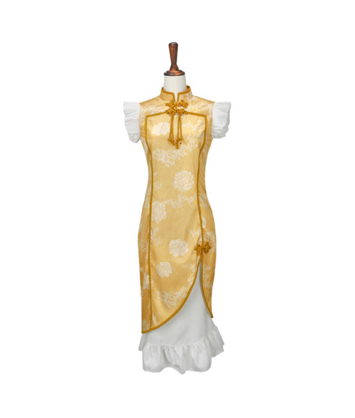Women Golden Cheongsam Slim Fit Sexy Halloween Costume