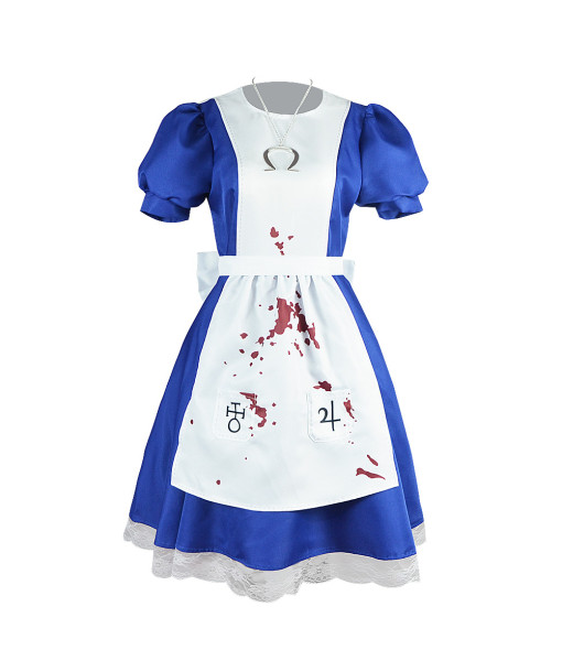 Women Blue Maid Dress Bloody Apron Horror Halloween Costume