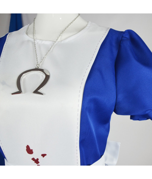 Women Blue Maid Dress Bloody Apron Horror Halloween Costume