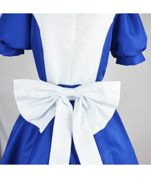 Women Blue Maid Dress Bloody Apron Horror Halloween Costume