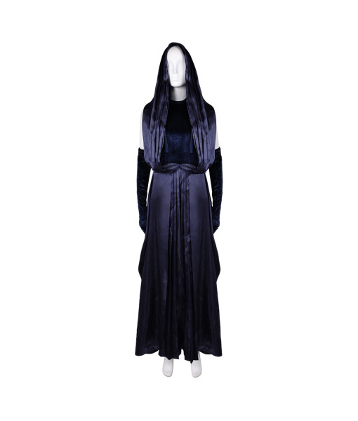 Women Dark Long Dress Madam Visionary with Coif Occult Halloween Costume