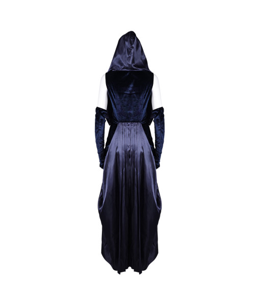 Women Dark Long Dress Madam Visionary with Coif Occult Halloween Costume