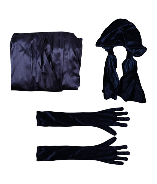 Women Dark Long Dress Madam Visionary with Coif Occult Halloween Costume