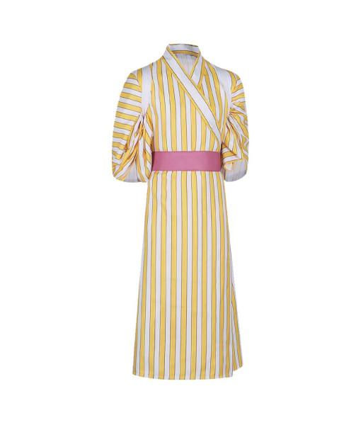 Men Yellow Strip Japanese Kimono Halloween Costume