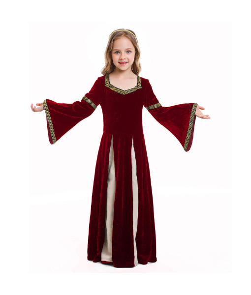 Kids Medieval Red Girls Dress Cosplay Costume