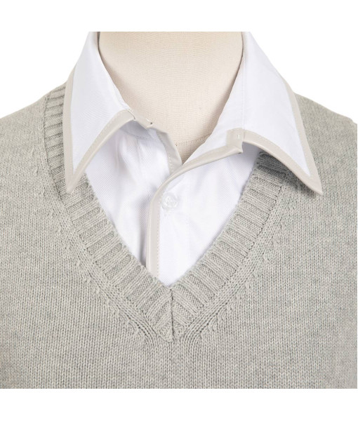 Women Grey Vest White Shirt School Uniform Halloween Costume