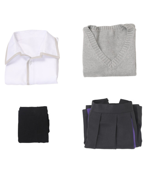 Women Grey Vest White Shirt School Uniform Halloween Costume