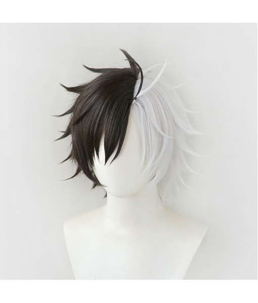 Short Pointed Hair Black White Wig Halloween Costume Accessories