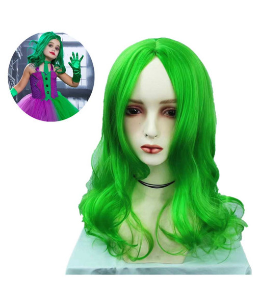 Kids Children Light Green Wig Long Hair Halloween Costume Accessories