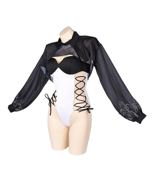 Women Sexy White One Piece With Black Cover Ups Swimsuits Halloween Costume