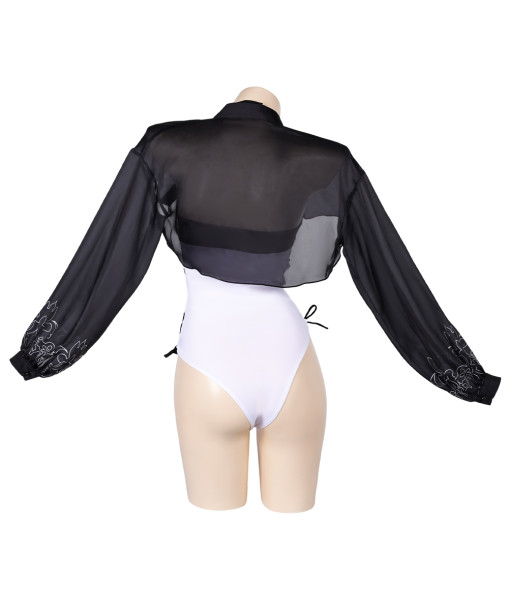 Women Sexy White One Piece With Black Cover Ups Swimsuits Halloween Costume