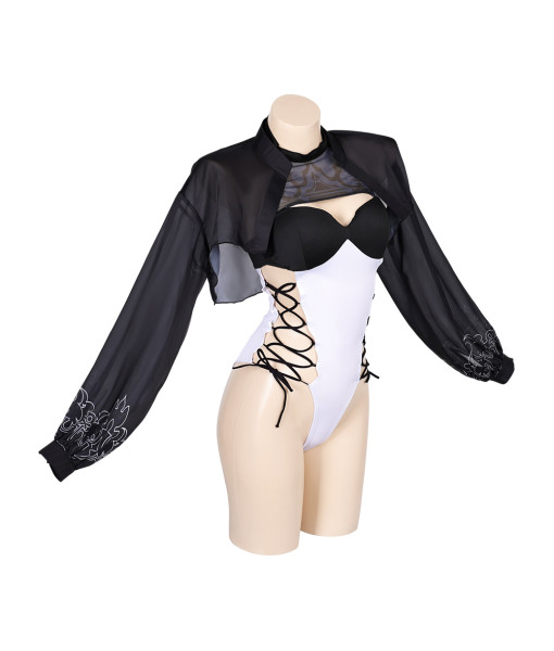 Women Sexy White One Piece With Black Cover Ups Swimsuits Halloween Costume