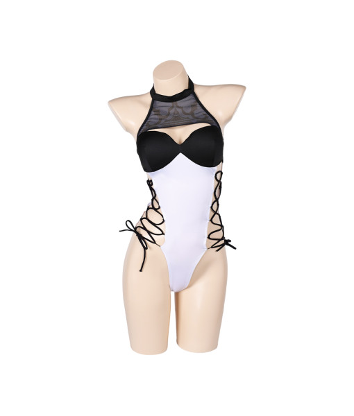 Women Sexy White One Piece With Black Cover Ups Swimsuits Halloween Costume