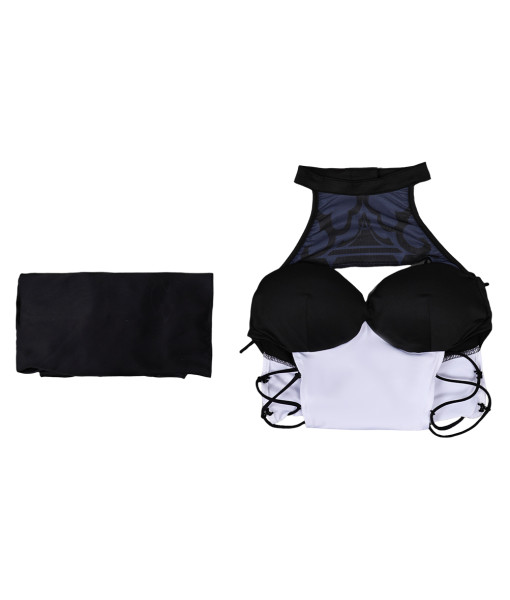Women Sexy White One Piece With Black Cover Ups Swimsuits Halloween Costume