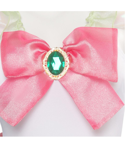 Women White Pink Bow One Piece Skirt Swimsuit Halloween Costume