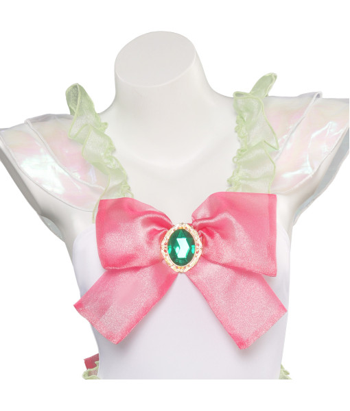 Women White Pink Bow One Piece Skirt Swimsuit Halloween Costume