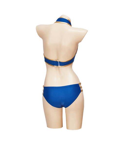 Women Blue Sexy Bikini GoldenTrim Swimsuit Halloween Costume