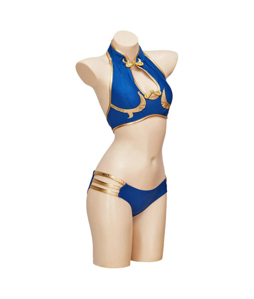Women Blue Sexy Bikini GoldenTrim Swimsuit Halloween Costume