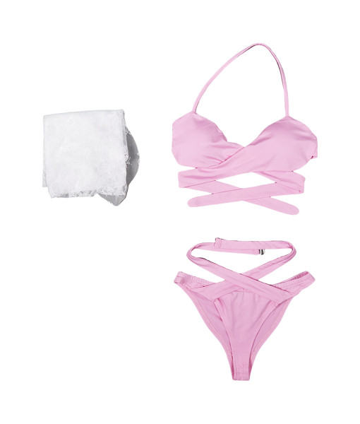 Women Pink Bikini Swimsuit Strip Sexy Costume