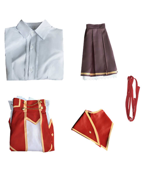 Women Red Vest White Shirt School Uniform Halloween Costume