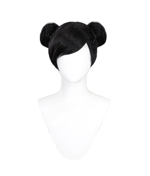 Women Black Double Bun Head Hair Wig Halloween Accessories
