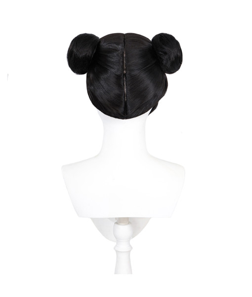 Women Black Double Bun Head Hair Wig Halloween Accessories