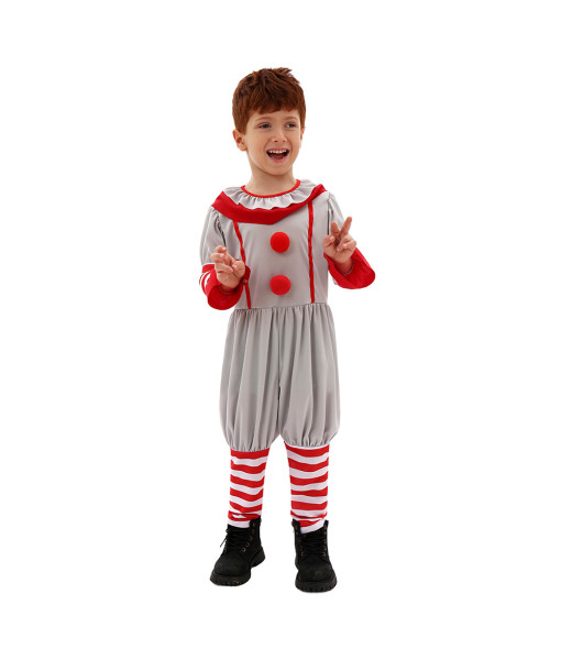 Kids Children Boy White Jumpsuit Clown Suit Horror Halloween Costume