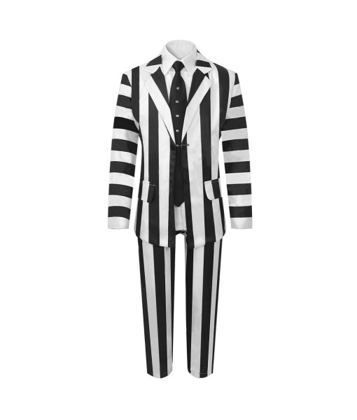 Kids Children Gothic White Black Strip Outfit Halloween Costume