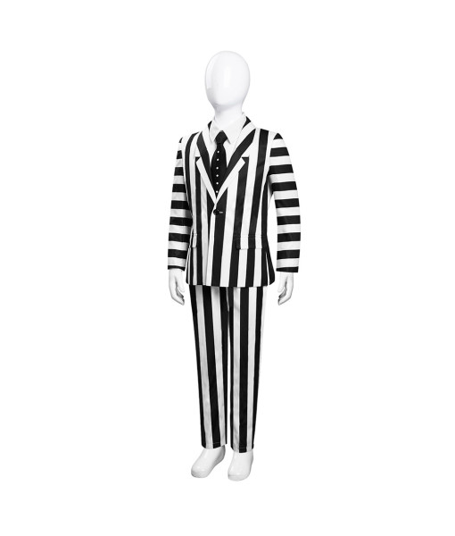 Kids Children Gothic White Black Strip Outfit Halloween Costume