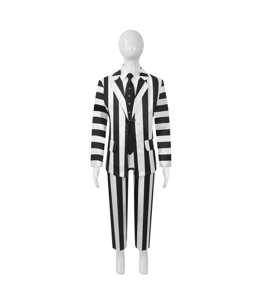 Kids Children Gothic White Black Strip Outfit Halloween Costume
