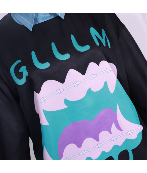 Women Black Oversize Fake Two Pieces Shirt Cute Jellyfish Printed