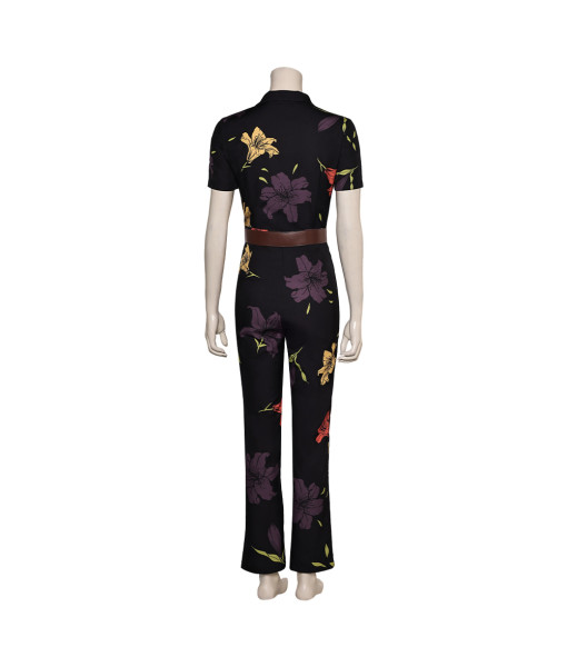 Women 90s Retro Black  Jumpsuit Flower Printed Halloween Costume