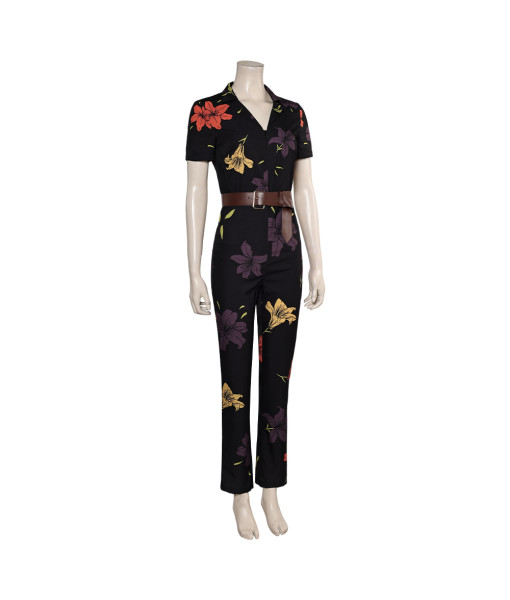 Women 90s Retro Black  Jumpsuit Flower Printed Halloween Costume
