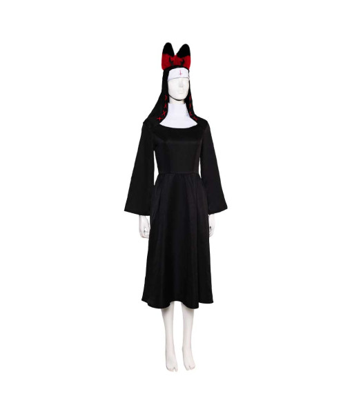 Women Dark Nun Full Set Outfits Red Ears Furry Halloween Costume