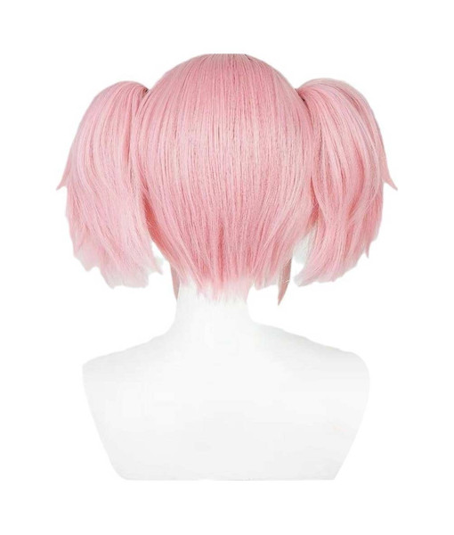 Women Pink Short Wig 2 Ponytail Hair Halloween Costume Accessories