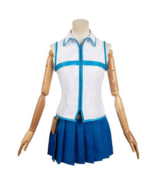 Lucy Heartfilia Fairy Tail Anime Women Blue White Suit Cosplay Costume