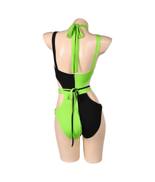 Women Green Black One-Piece Swimsuit Summer Outfit