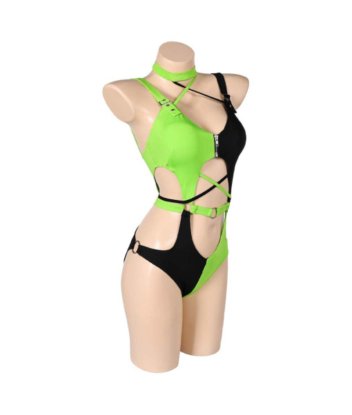 Women Green Black One-Piece Swimsuit Summer Outfit