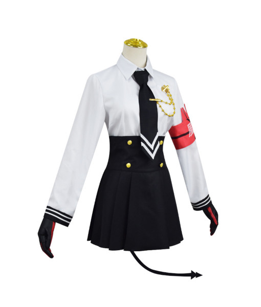 Women White Uniform Skirt with Devil Tail Halloween Costume