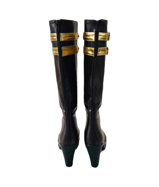  Women Black Leather Golden Trim Boots Halloween Shoes Costume Acceessories