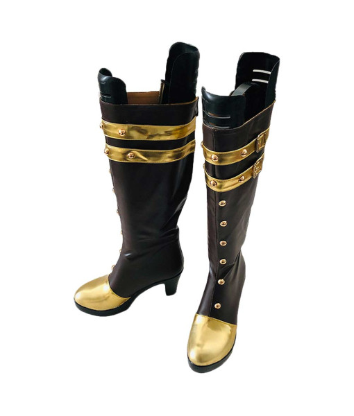  Women Black Leather Golden Trim Boots Halloween Shoes Costume Acceessories