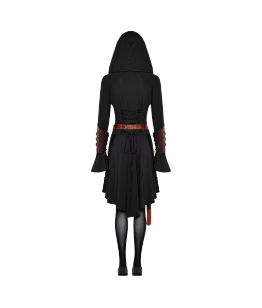 Women Medieval Hooded Black Dress Full Set Halloween Costume