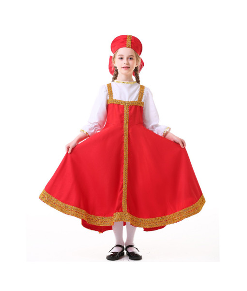 Kids Children Red Russian National Dress Halloween Costume 