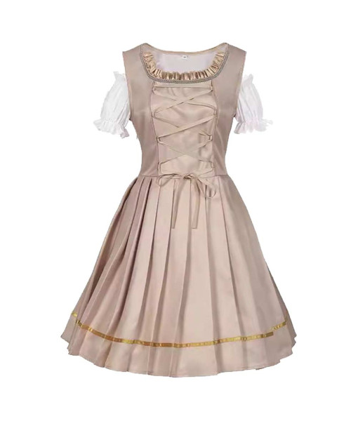 Women Bavarian Beige Maiden Dress Oktoberfest Halloween Costume