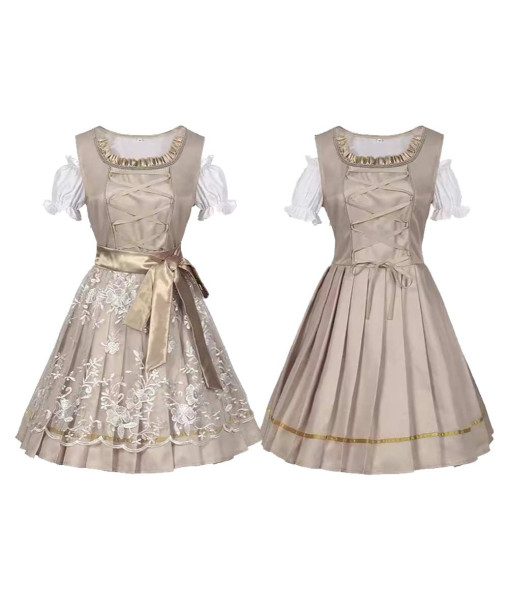 Women Bavarian Beige Maiden Dress Oktoberfest Halloween Costume