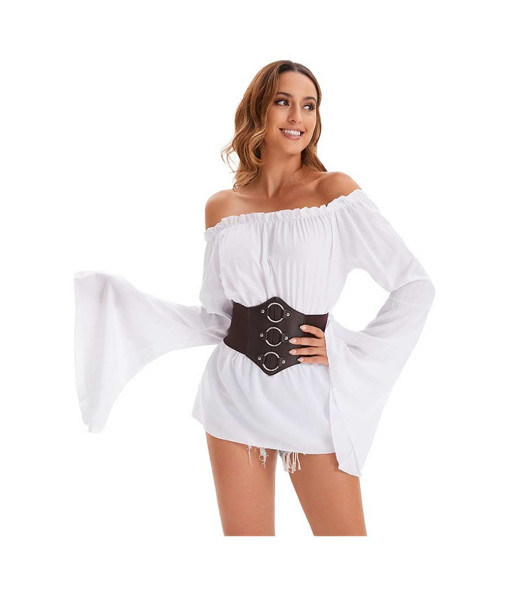 Women Medieval Renaissance Pirate Off-Shoulder Shirt Halloween Costume